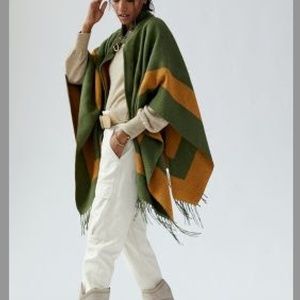 Anthropologie Fringed Funnel Neck Cape